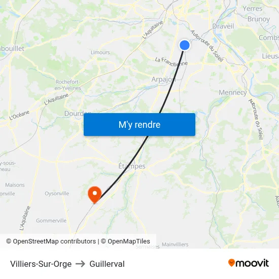 Villiers-Sur-Orge to Guillerval map
