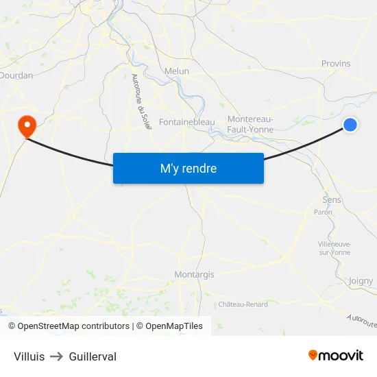 Villuis to Guillerval map