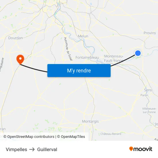 Vimpelles to Guillerval map