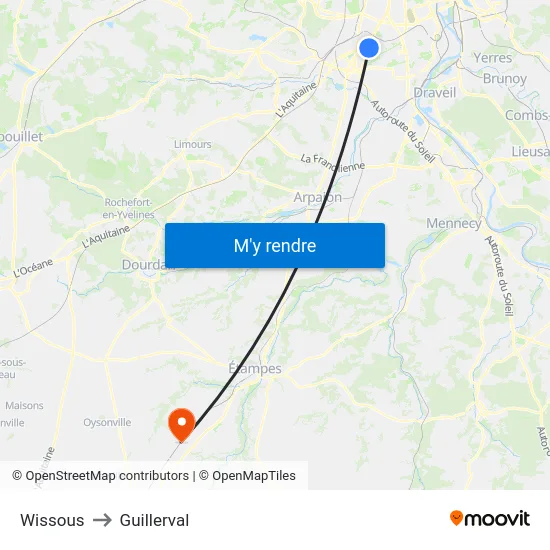Wissous to Guillerval map
