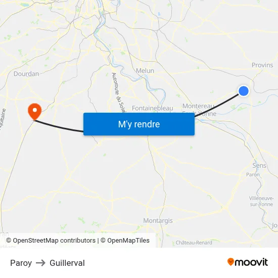 Paroy to Guillerval map