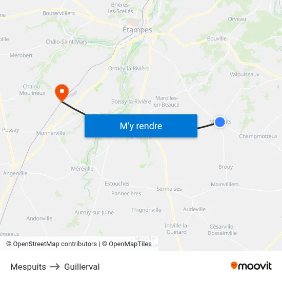 Mespuits to Guillerval map