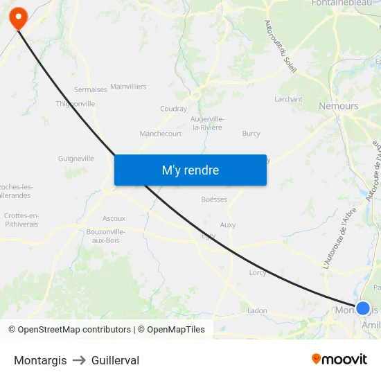Montargis to Guillerval map