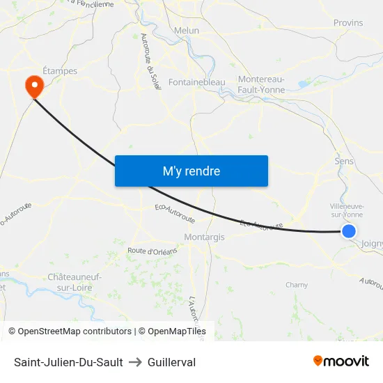Saint-Julien-Du-Sault to Guillerval map