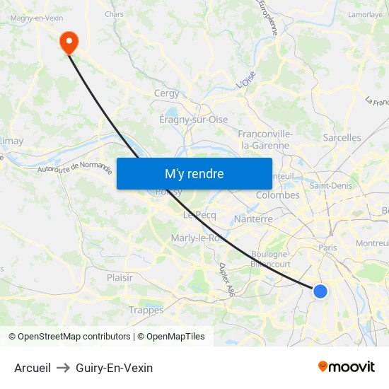 Arcueil to Guiry-En-Vexin map