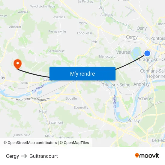 Cergy to Guitrancourt map