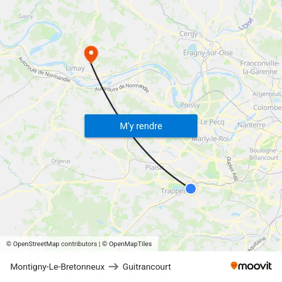Montigny-Le-Bretonneux to Guitrancourt map