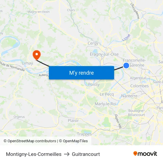 Montigny-Les-Cormeilles to Guitrancourt map