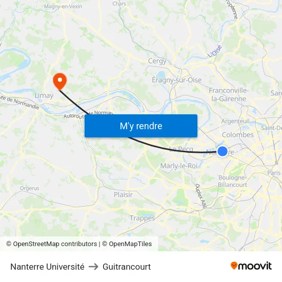 Nanterre Université to Guitrancourt map