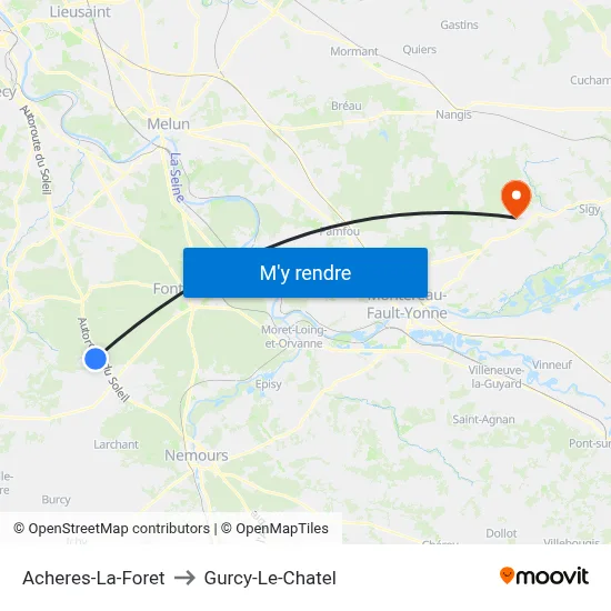 Acheres-La-Foret to Gurcy-Le-Chatel map