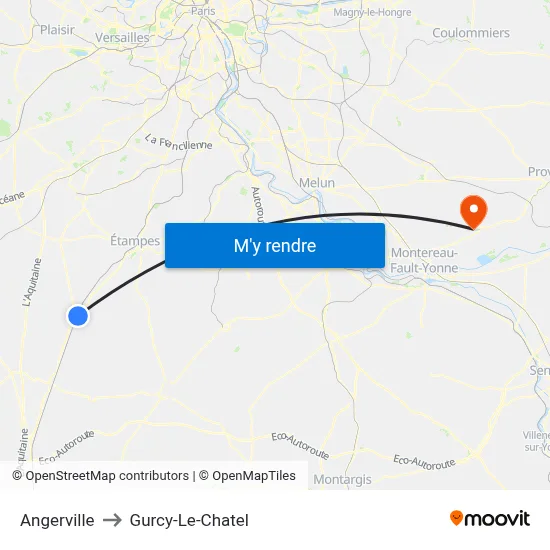 Angerville to Gurcy-Le-Chatel map
