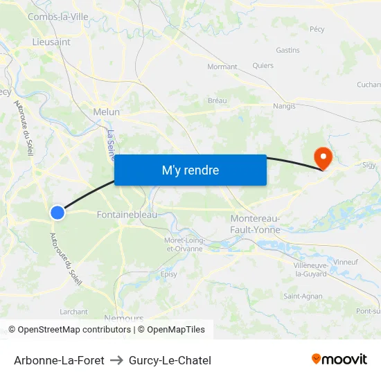 Arbonne-La-Foret to Gurcy-Le-Chatel map