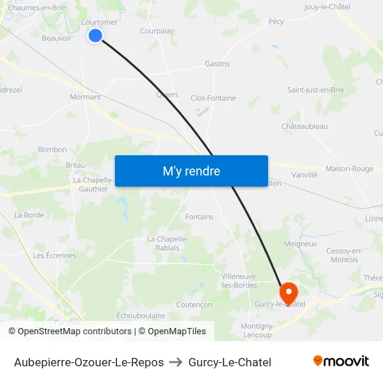 Aubepierre-Ozouer-Le-Repos to Gurcy-Le-Chatel map