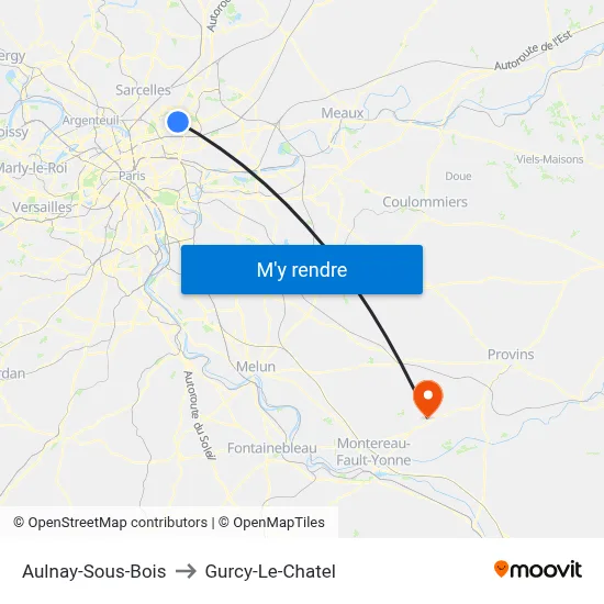 Aulnay-Sous-Bois to Gurcy-Le-Chatel map