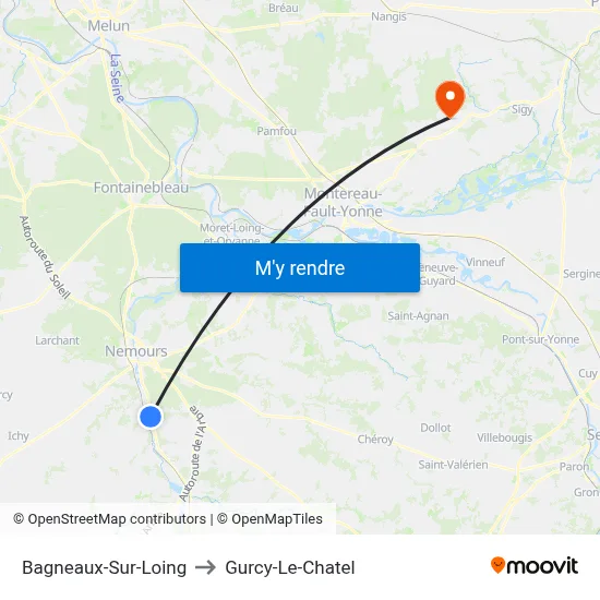 Bagneaux-Sur-Loing to Gurcy-Le-Chatel map
