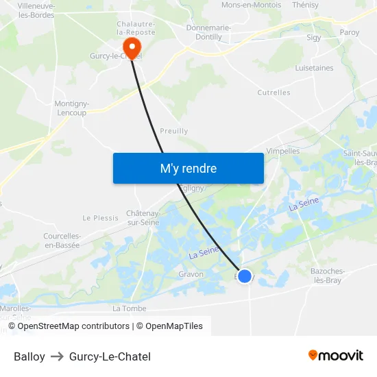 Balloy to Gurcy-Le-Chatel map
