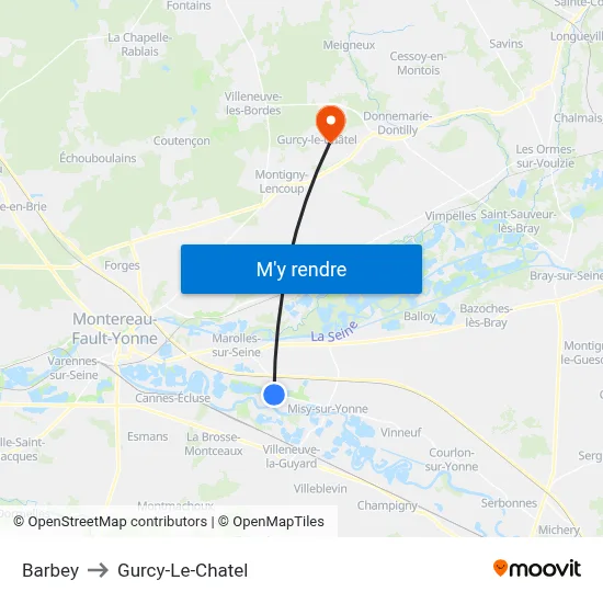 Barbey to Gurcy-Le-Chatel map