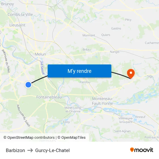 Barbizon to Gurcy-Le-Chatel map