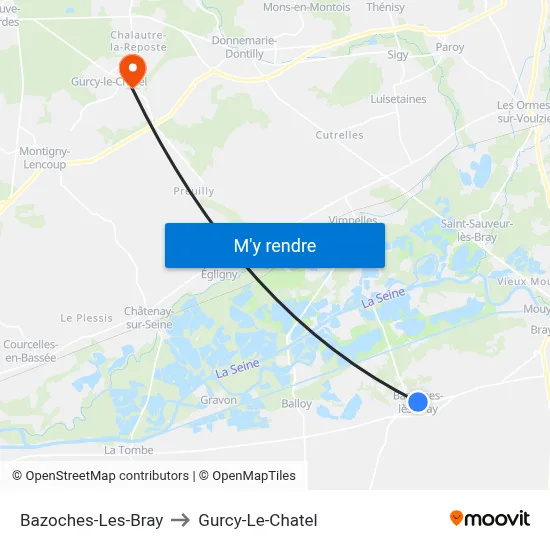Bazoches-Les-Bray to Gurcy-Le-Chatel map