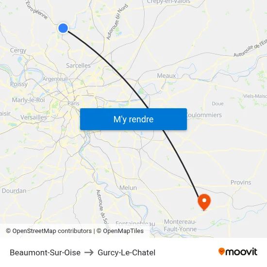 Beaumont-Sur-Oise to Gurcy-Le-Chatel map