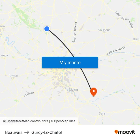 Beauvais to Gurcy-Le-Chatel map