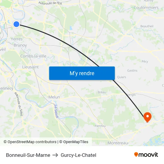 Bonneuil-Sur-Marne to Gurcy-Le-Chatel map