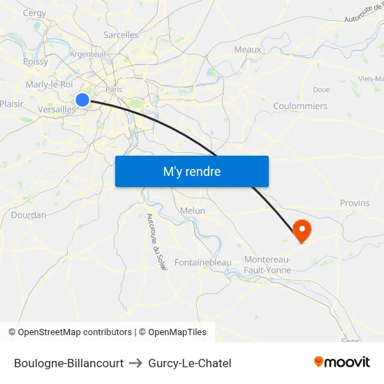 Boulogne-Billancourt to Gurcy-Le-Chatel map