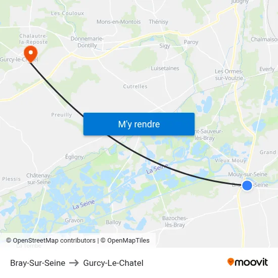 Bray-Sur-Seine to Gurcy-Le-Chatel map