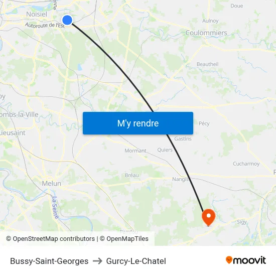 Bussy-Saint-Georges to Gurcy-Le-Chatel map