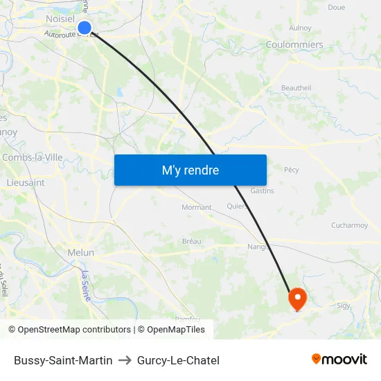 Bussy-Saint-Martin to Gurcy-Le-Chatel map
