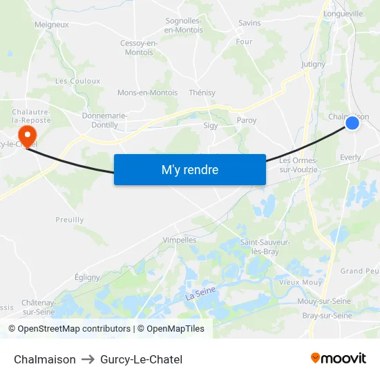 Chalmaison to Gurcy-Le-Chatel map