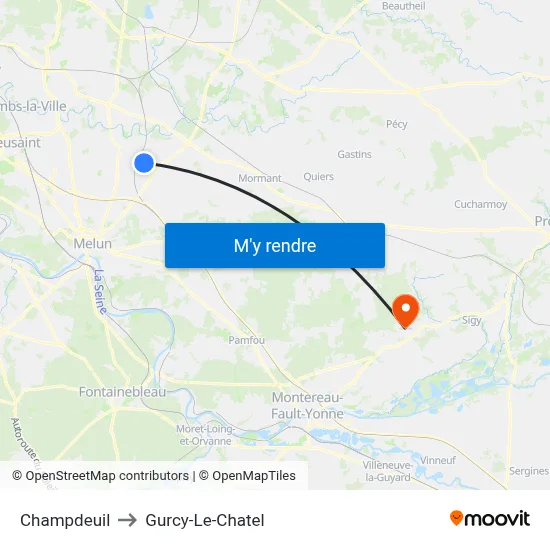 Champdeuil to Gurcy-Le-Chatel map