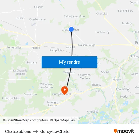 Chateaubleau to Gurcy-Le-Chatel map