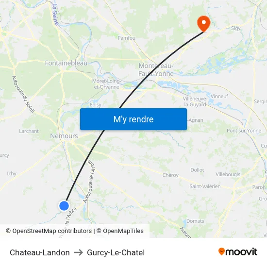 Chateau-Landon to Gurcy-Le-Chatel map