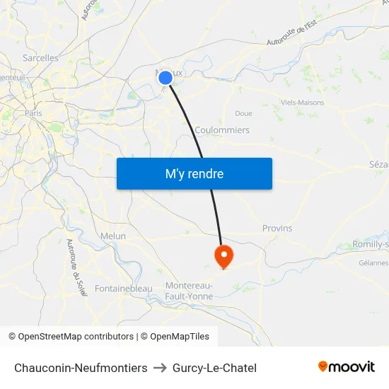 Chauconin-Neufmontiers to Gurcy-Le-Chatel map