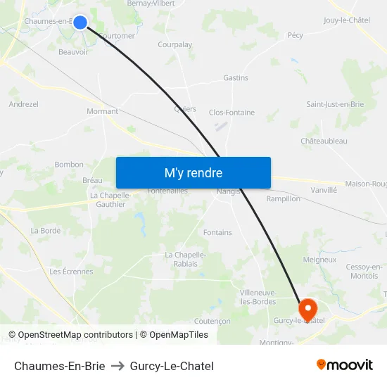 Chaumes-En-Brie to Gurcy-Le-Chatel map