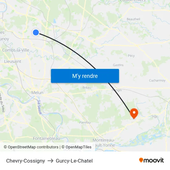 Chevry-Cossigny to Gurcy-Le-Chatel map