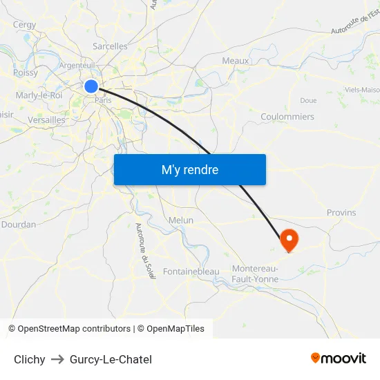Clichy to Gurcy-Le-Chatel map