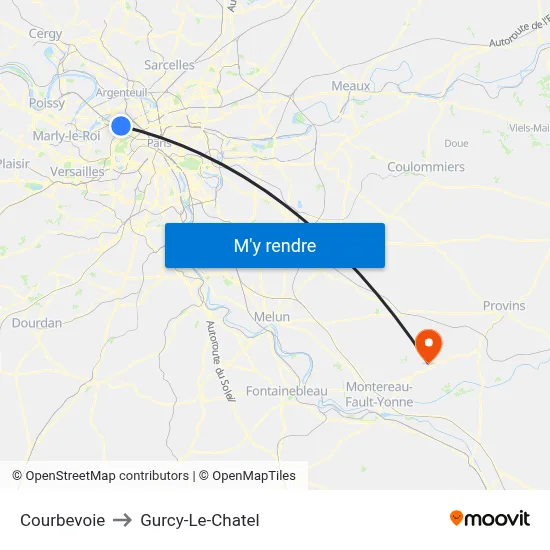 Courbevoie to Gurcy-Le-Chatel map