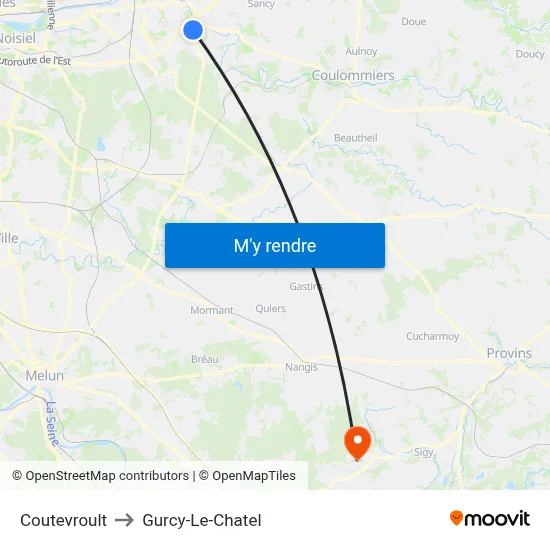 Coutevroult to Gurcy-Le-Chatel map