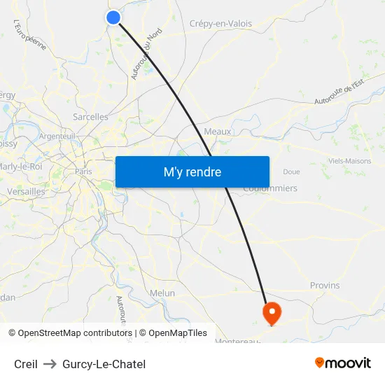 Creil to Gurcy-Le-Chatel map