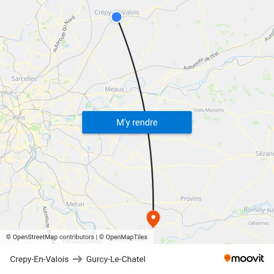 Crepy-En-Valois to Gurcy-Le-Chatel map
