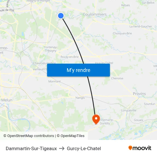 Dammartin-Sur-Tigeaux to Gurcy-Le-Chatel map