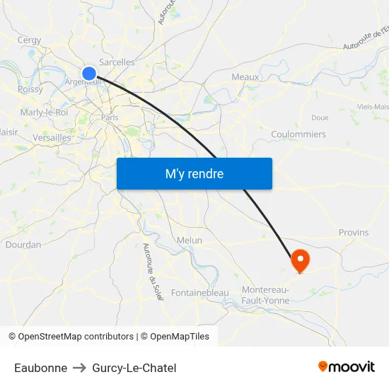 Eaubonne to Gurcy-Le-Chatel map