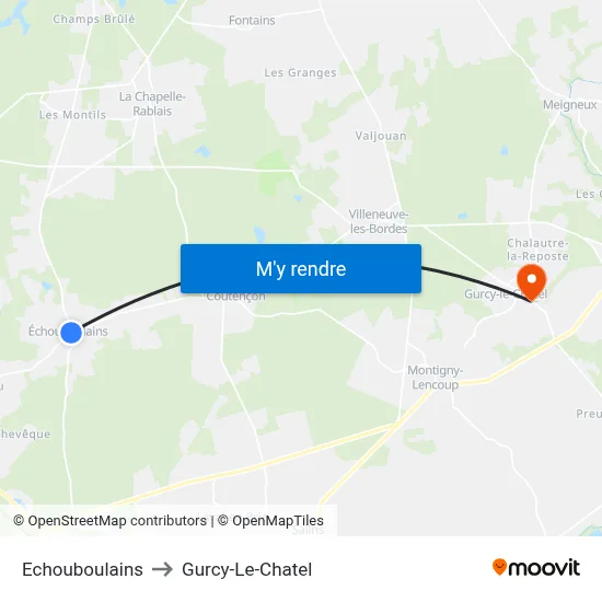 Echouboulains to Gurcy-Le-Chatel map