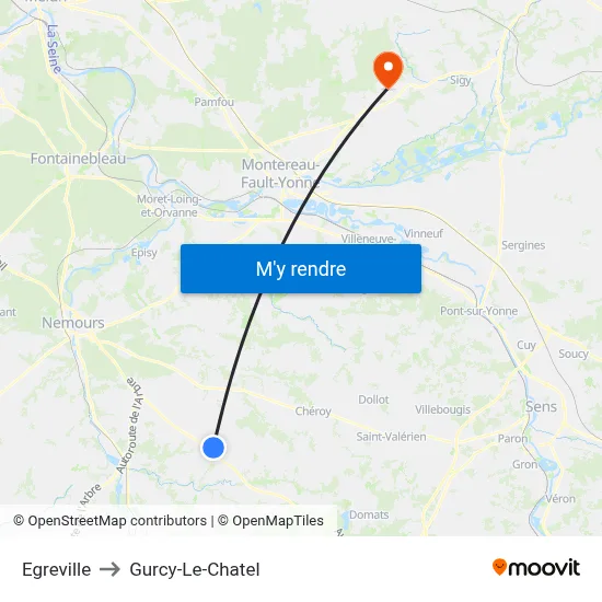 Egreville to Gurcy-Le-Chatel map