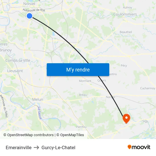 Emerainville to Gurcy-Le-Chatel map