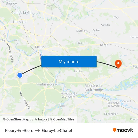 Fleury-En-Biere to Gurcy-Le-Chatel map