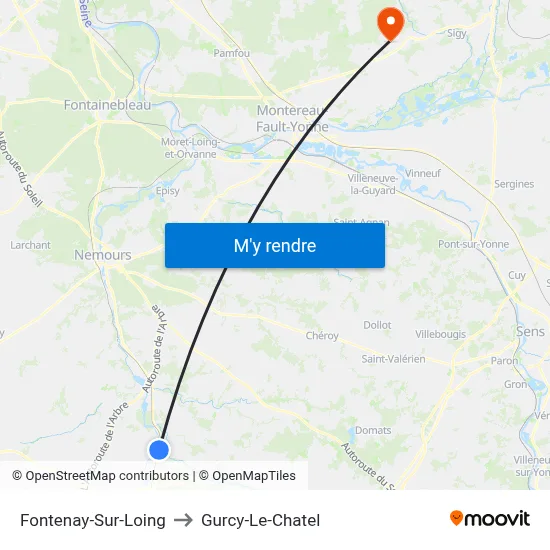 Fontenay-Sur-Loing to Gurcy-Le-Chatel map