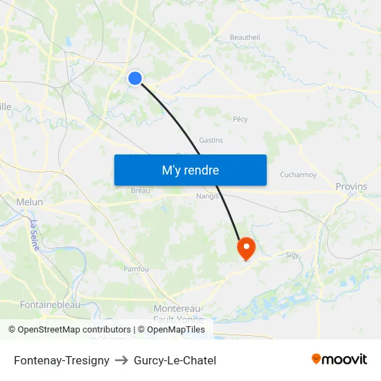 Fontenay-Tresigny to Gurcy-Le-Chatel map